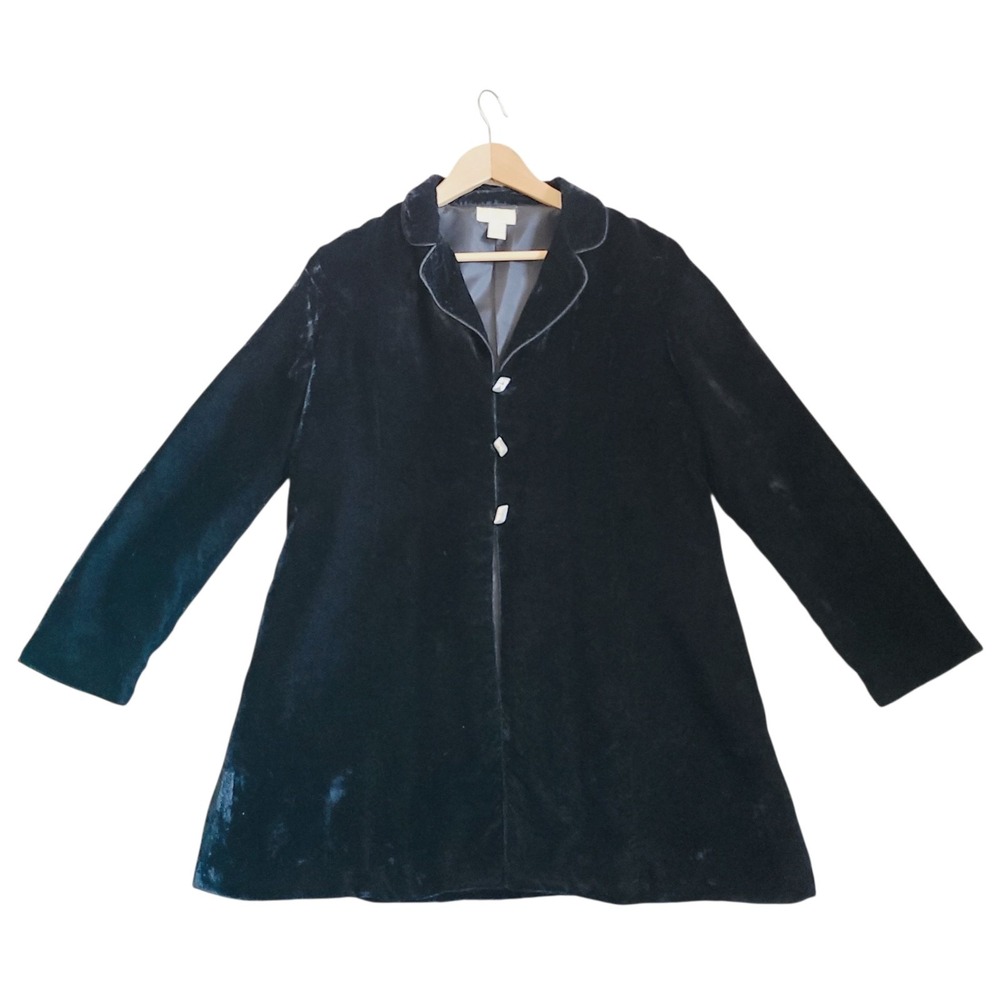 J.Jill‎ Black Velvet Jacket Large 12 Longline Dark Academia Whimsigoth Goth